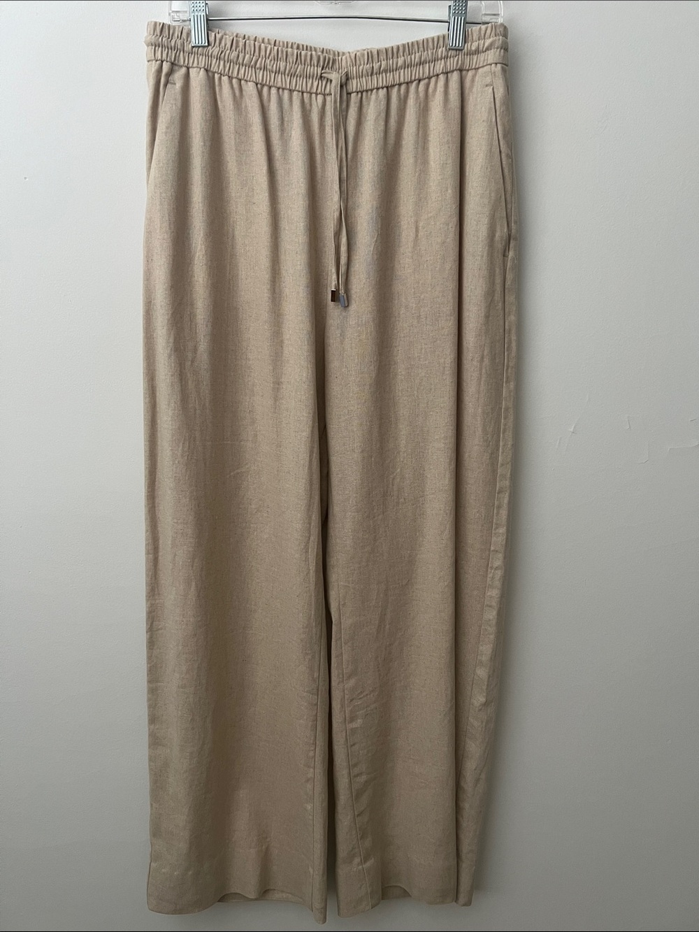 Zara Beige Straight-Leg Drawstring Pants